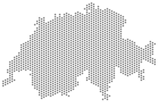 Gepunktete Karte der Schweiz – stilisierte Darstellung für Standorte und regionale Projekte.